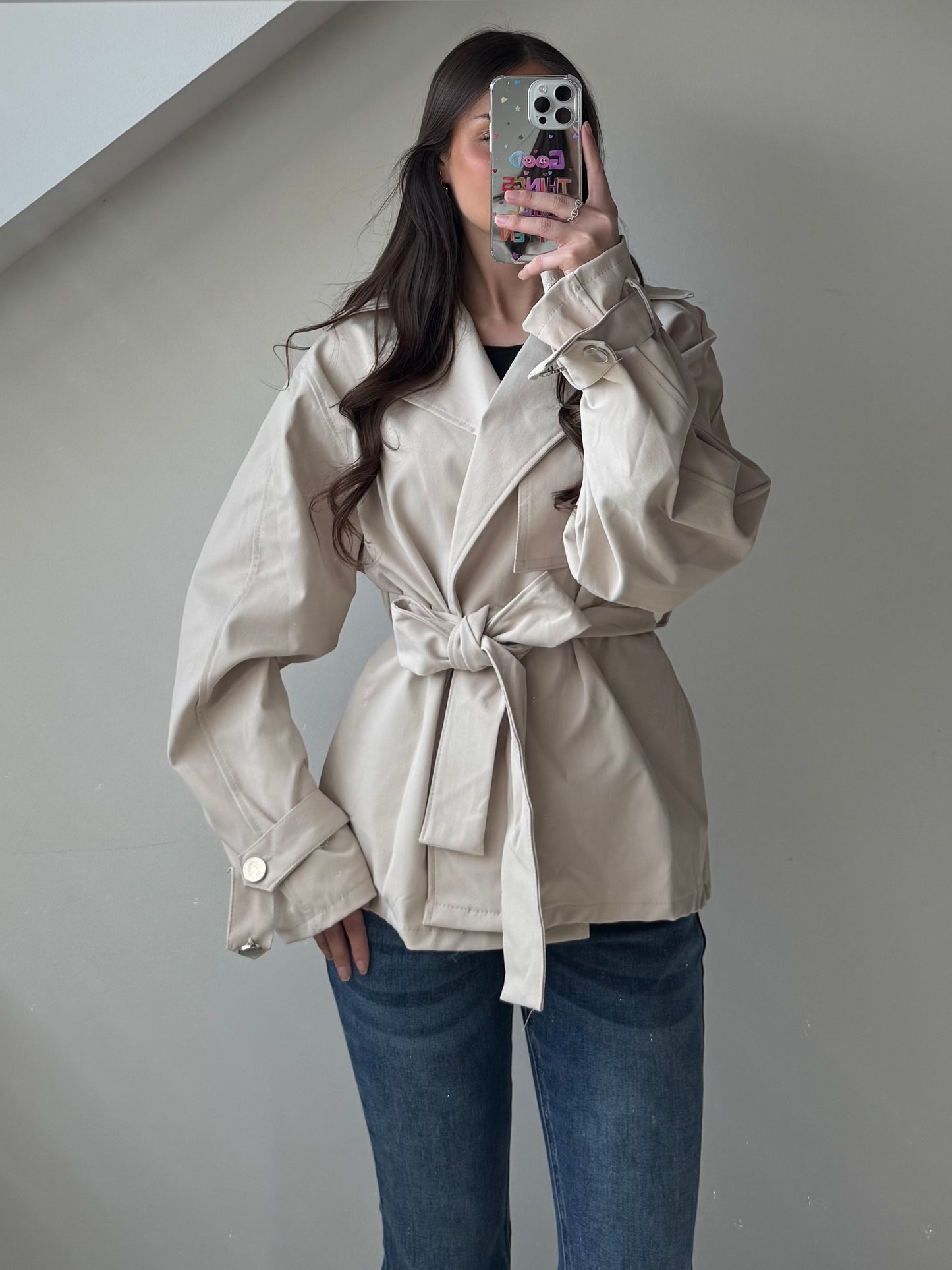 Schößchenjacke mit Bindegürtel