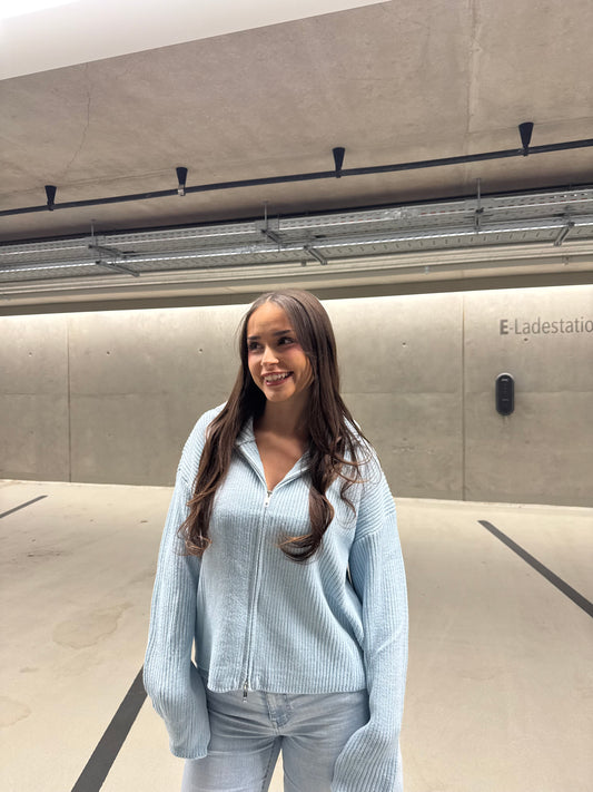 Ribbed Zip Cardi - Soft Blau