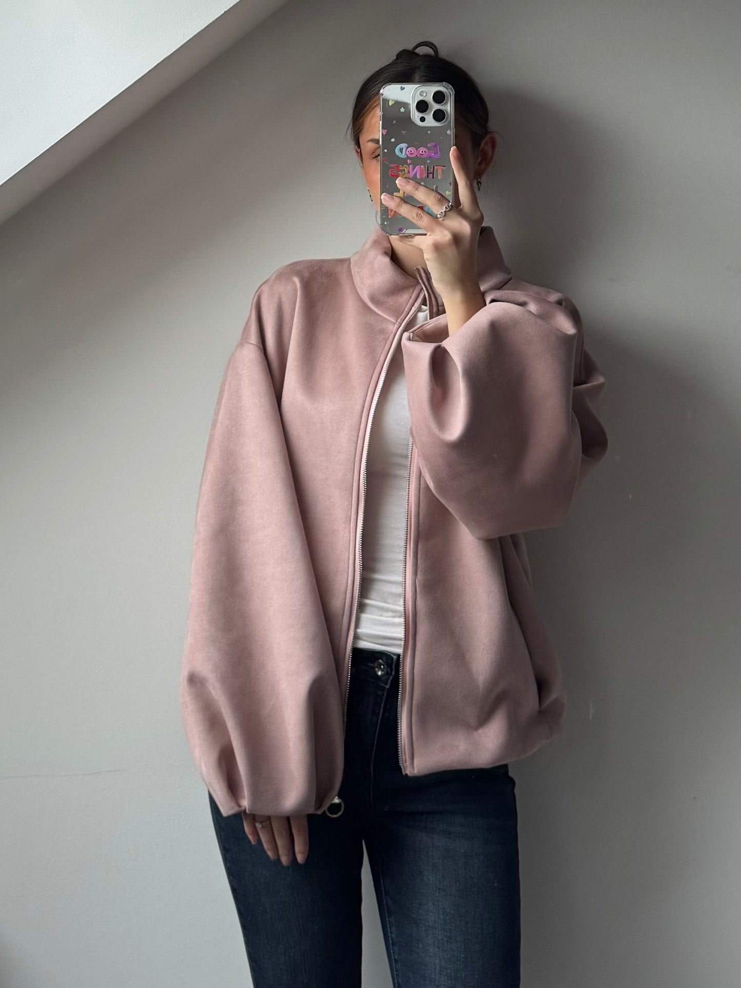 Oversize Jacke in Wildleder Optik