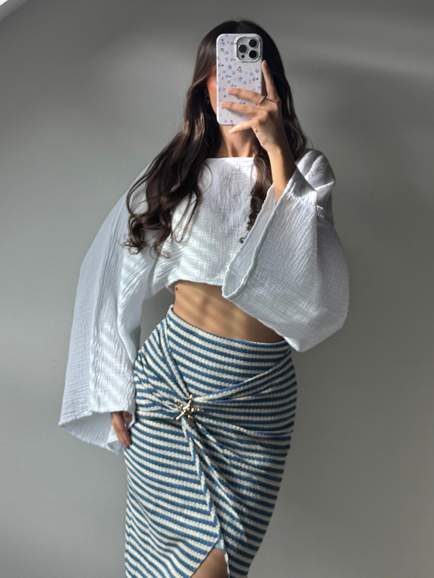 Cropped Musselinbluse - Weiß