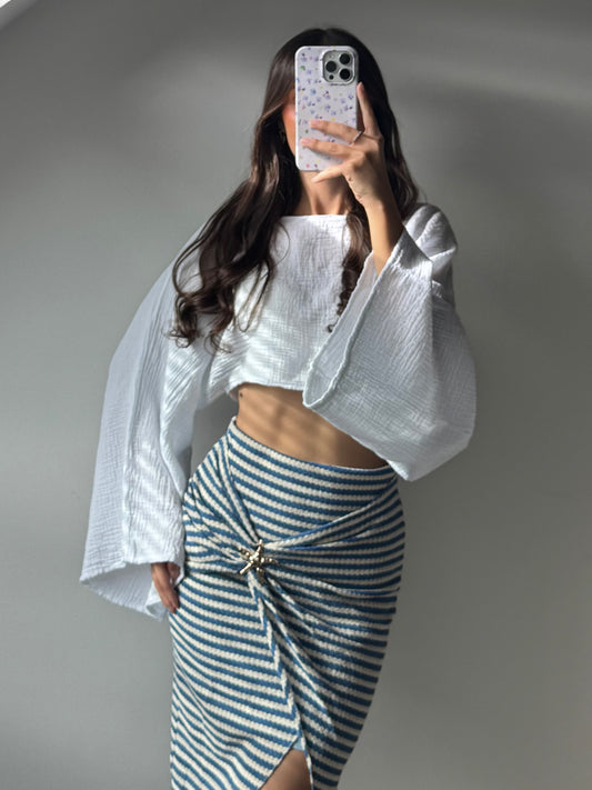 Cropped Musselinbluse - Weiß