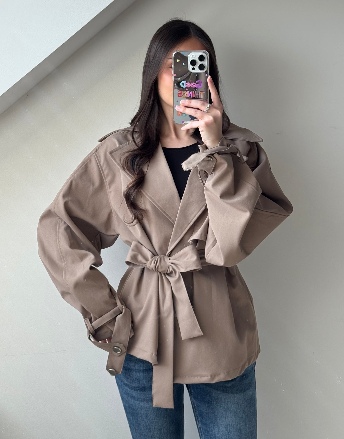 Schößchenjacke mit Bindegürtel
