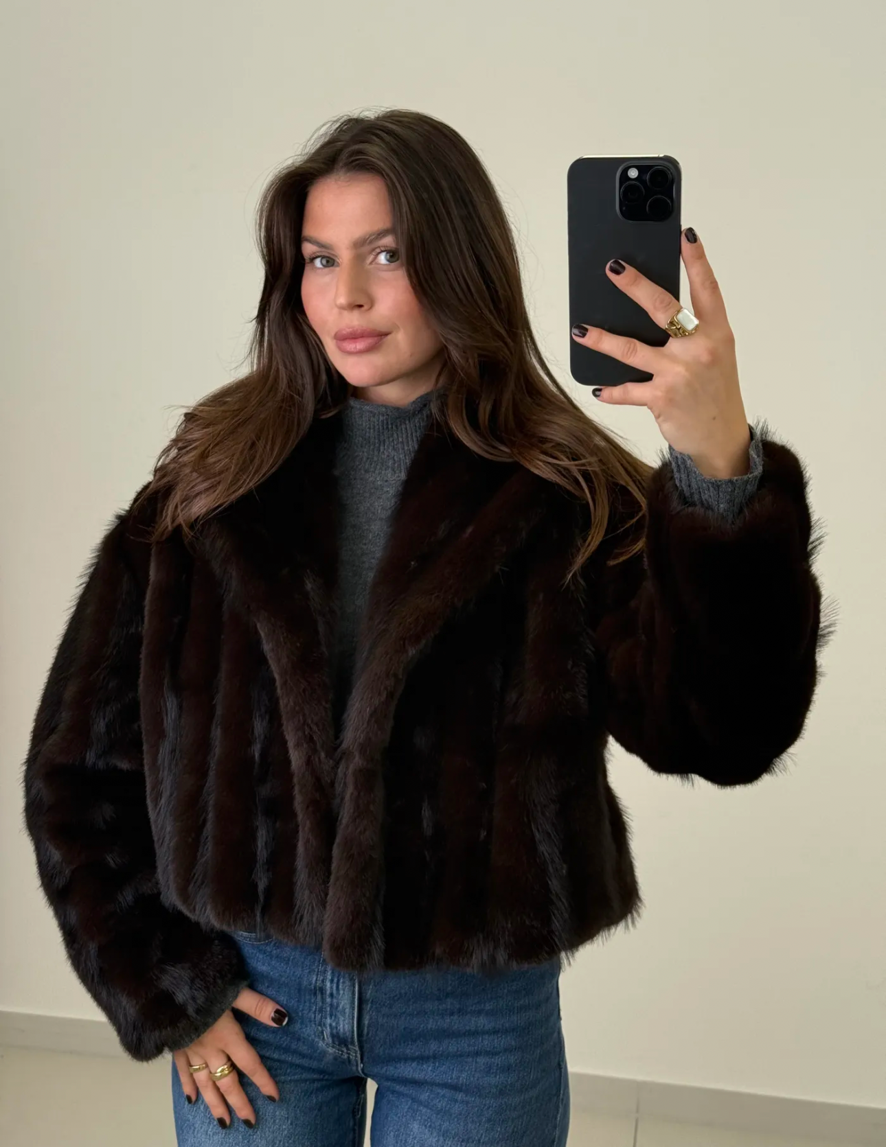 Faux Fur Jacke - Schokobraun