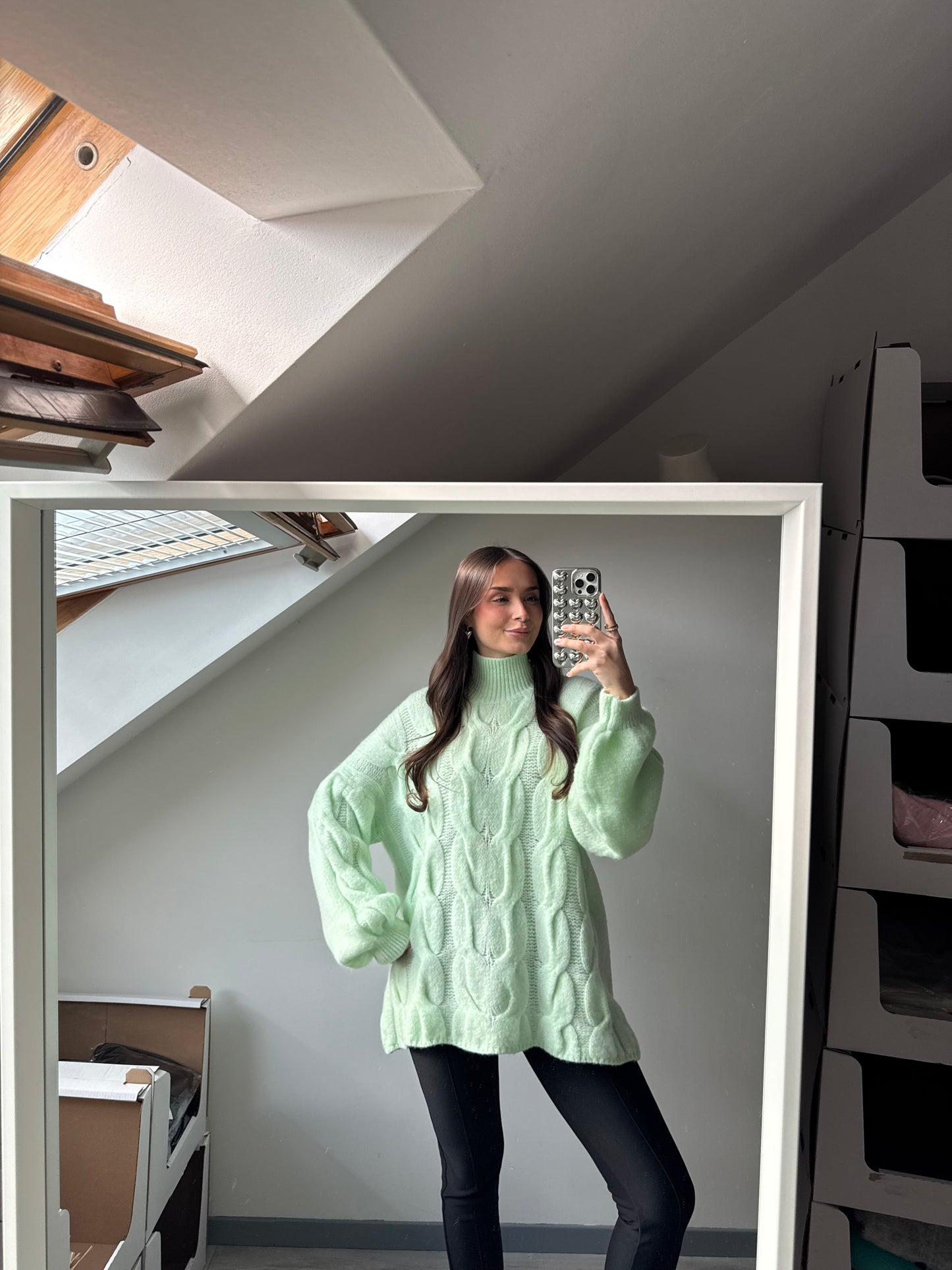 Rollkragen Pullover mit Zopfmuster