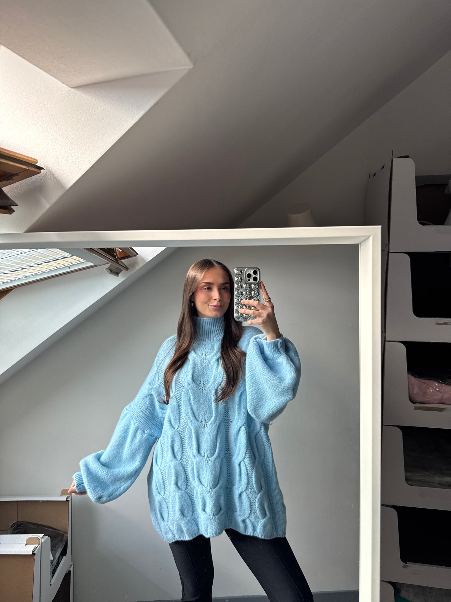Rollkragen Pullover mit Zopfmuster