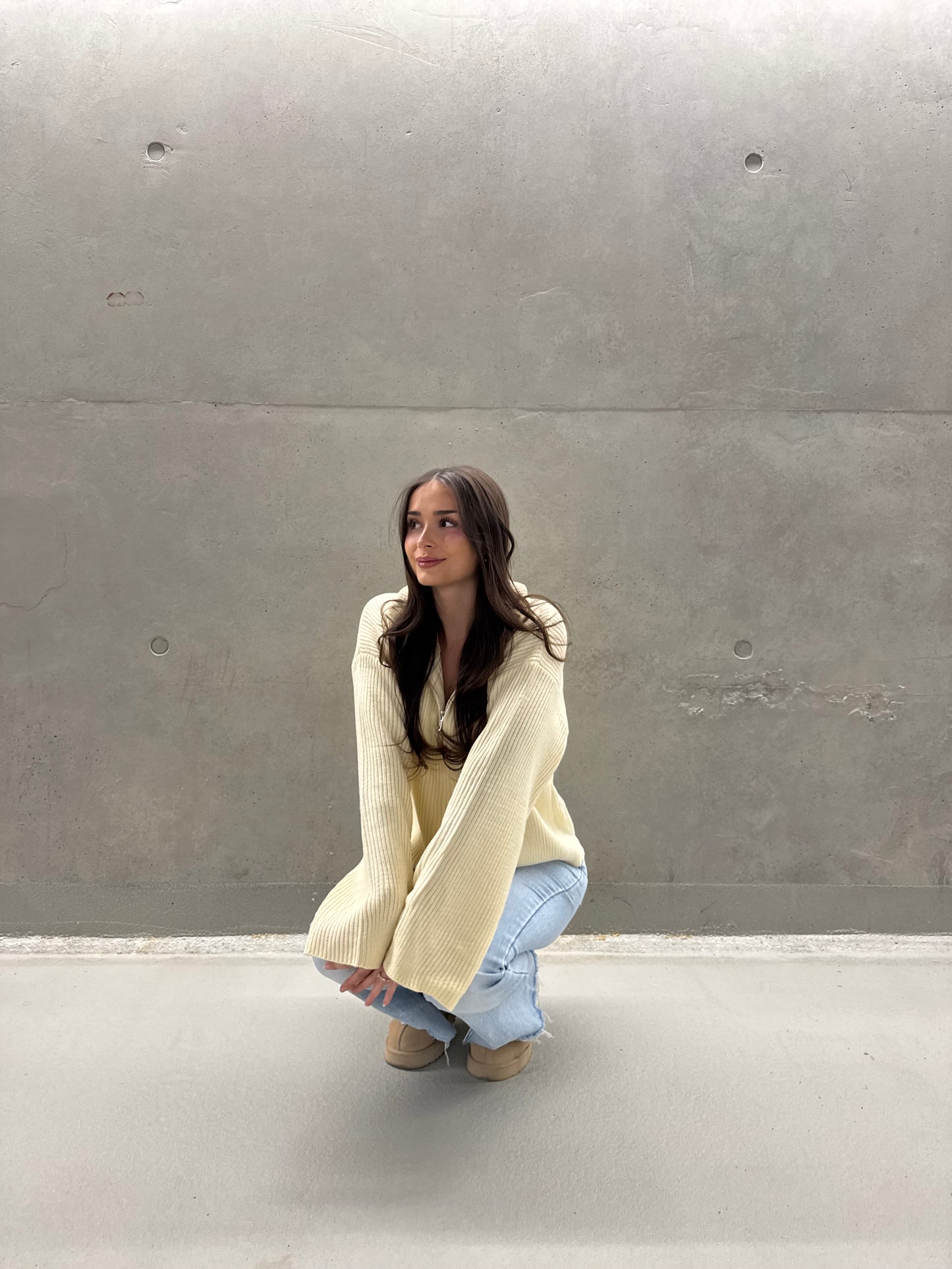 Ribbed Zip Cardi - Gelb