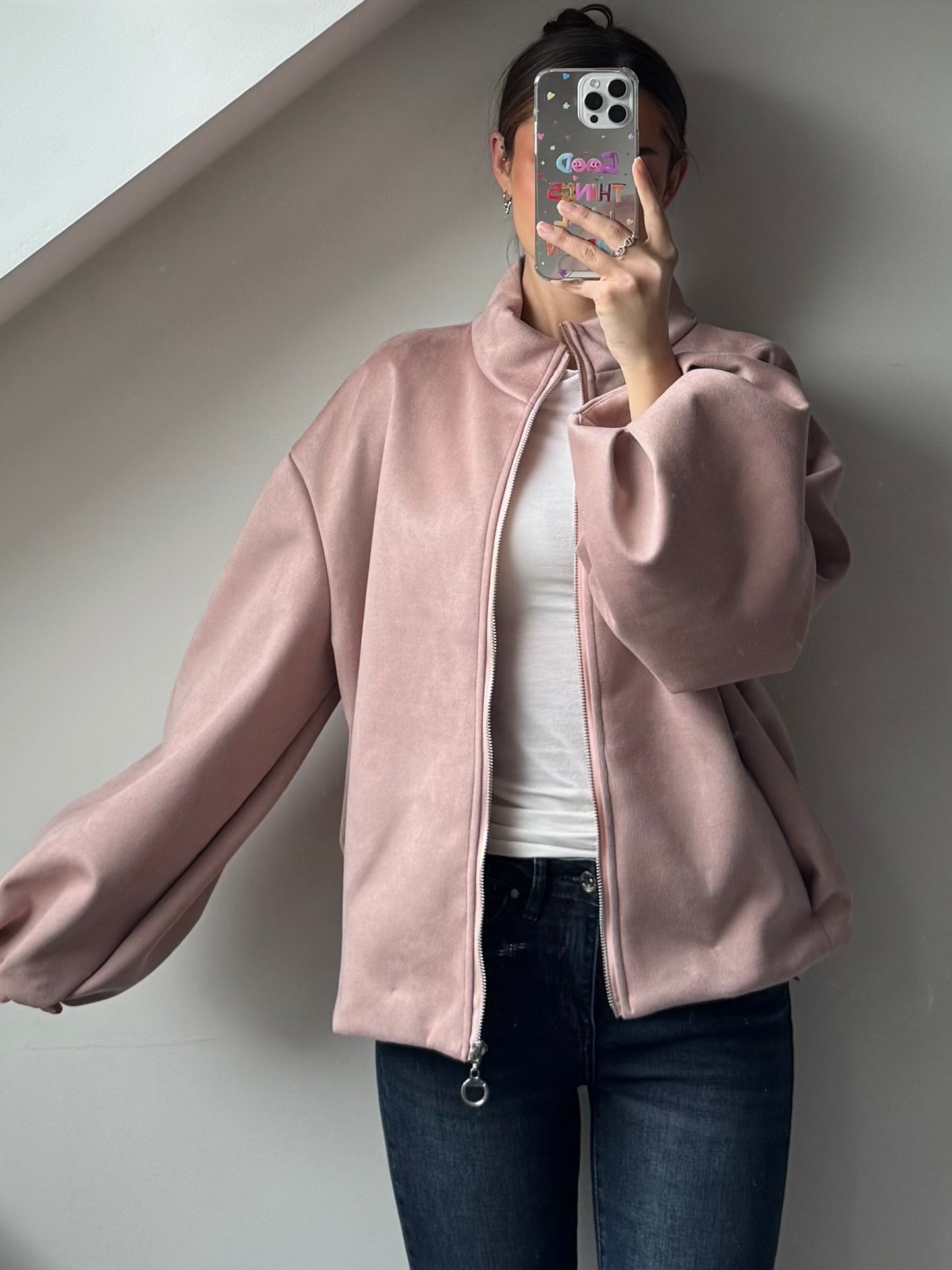 Oversize Jacke in Wildleder Optik