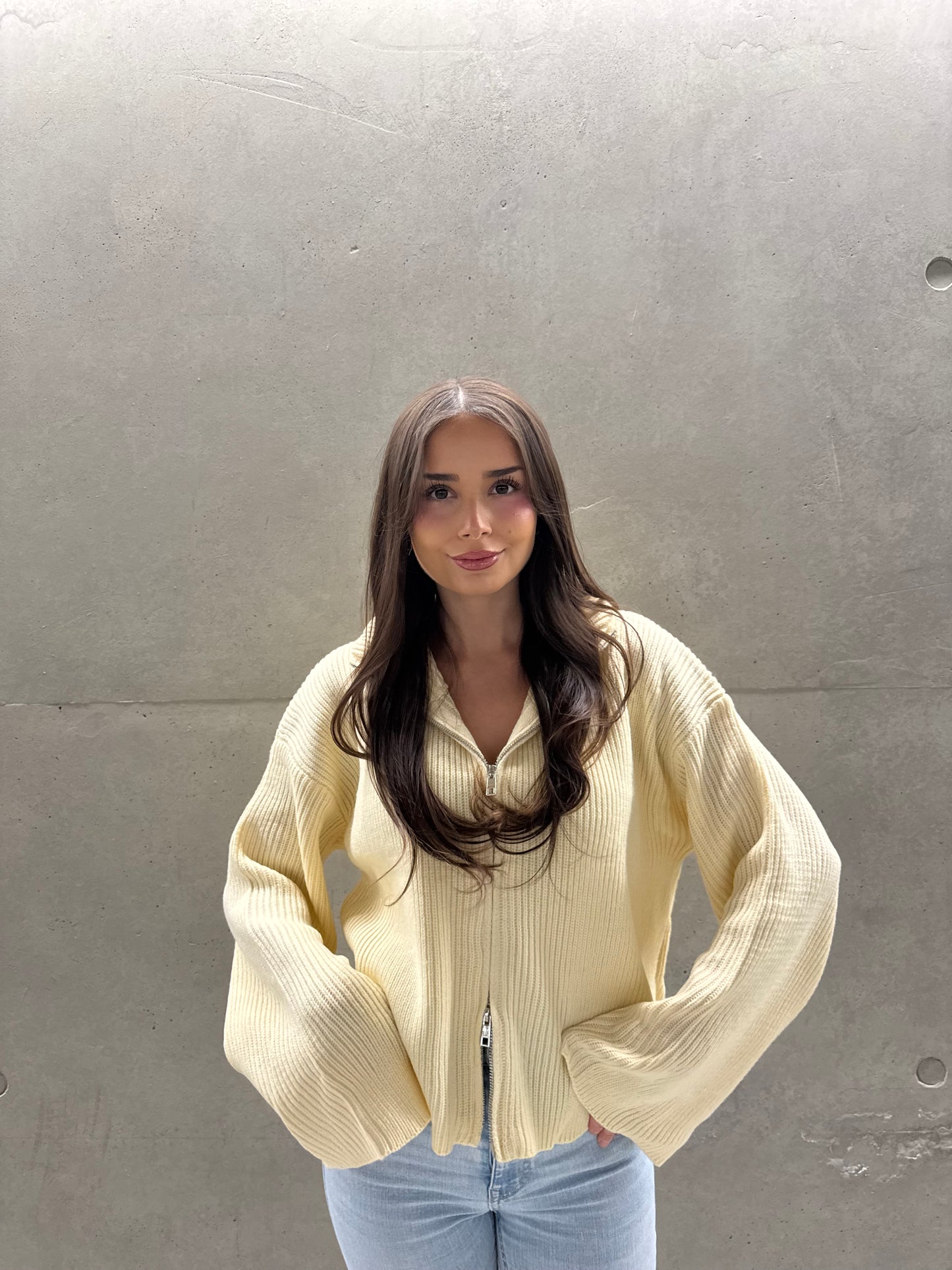 Ribbed Zip Cardi - Gelb