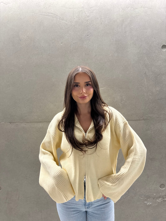 Ribbed Zip Cardi - Gelb