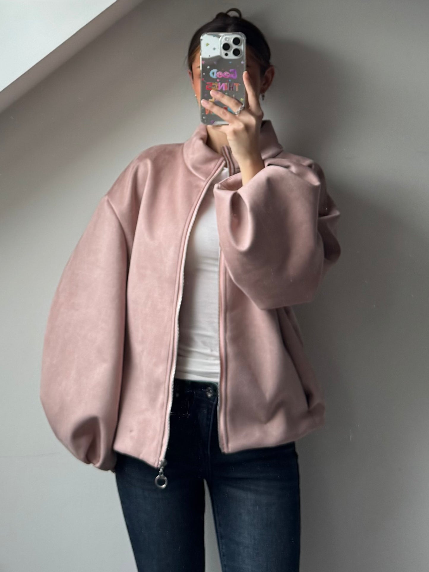 Oversize Jacke in Wildleder Optik