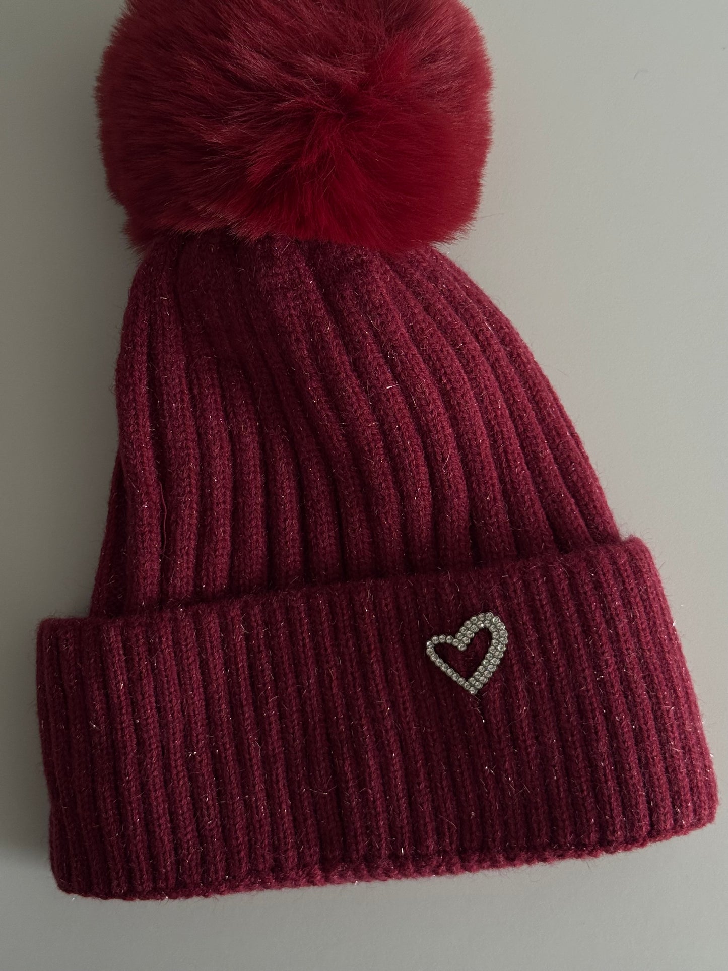 Mütze mit Bommel - Herzi