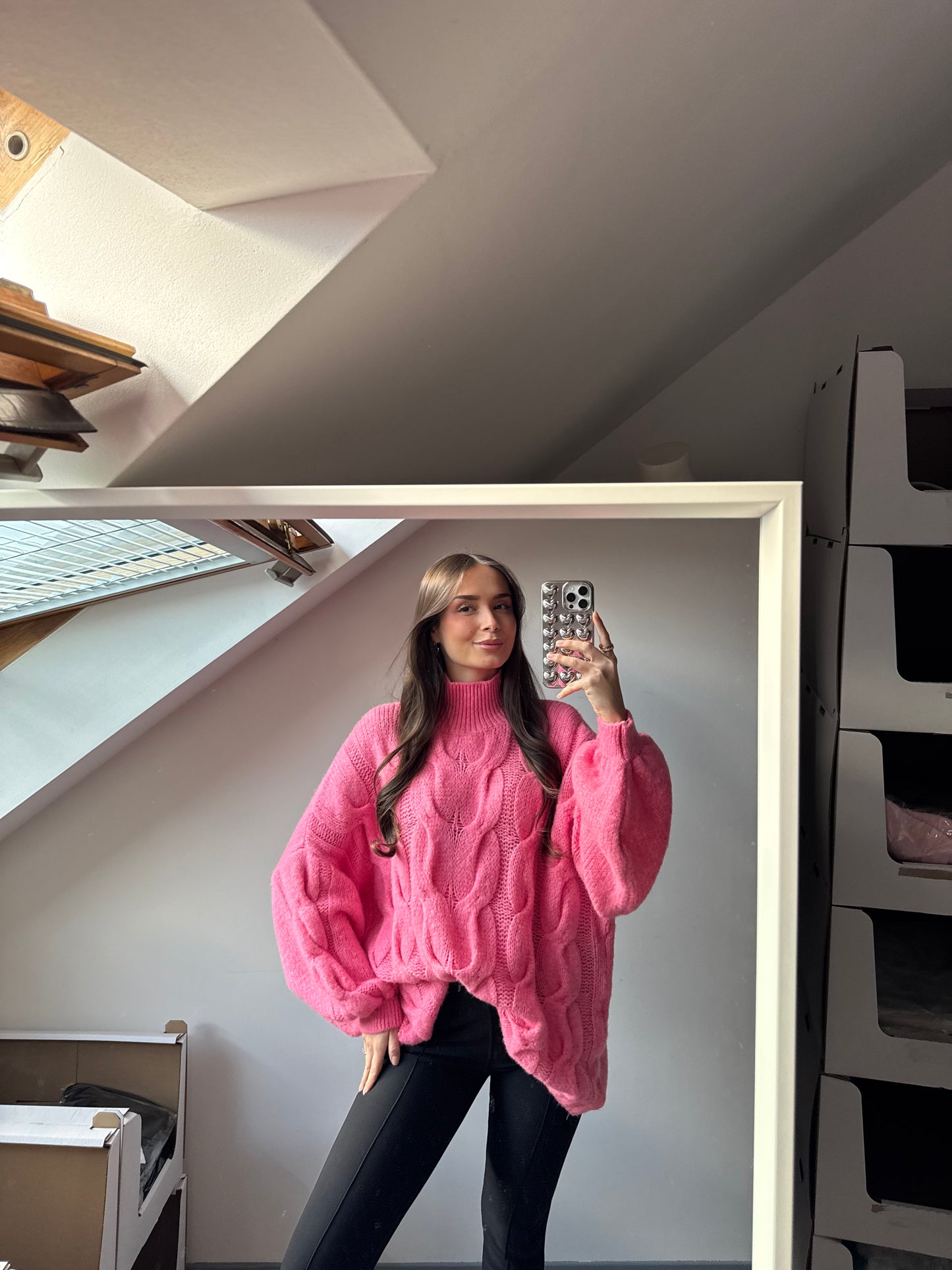 Rollkragen Pullover mit Zopfmuster
