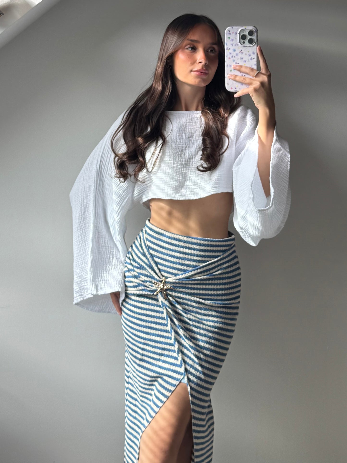 Cropped Musselinbluse - Weiß