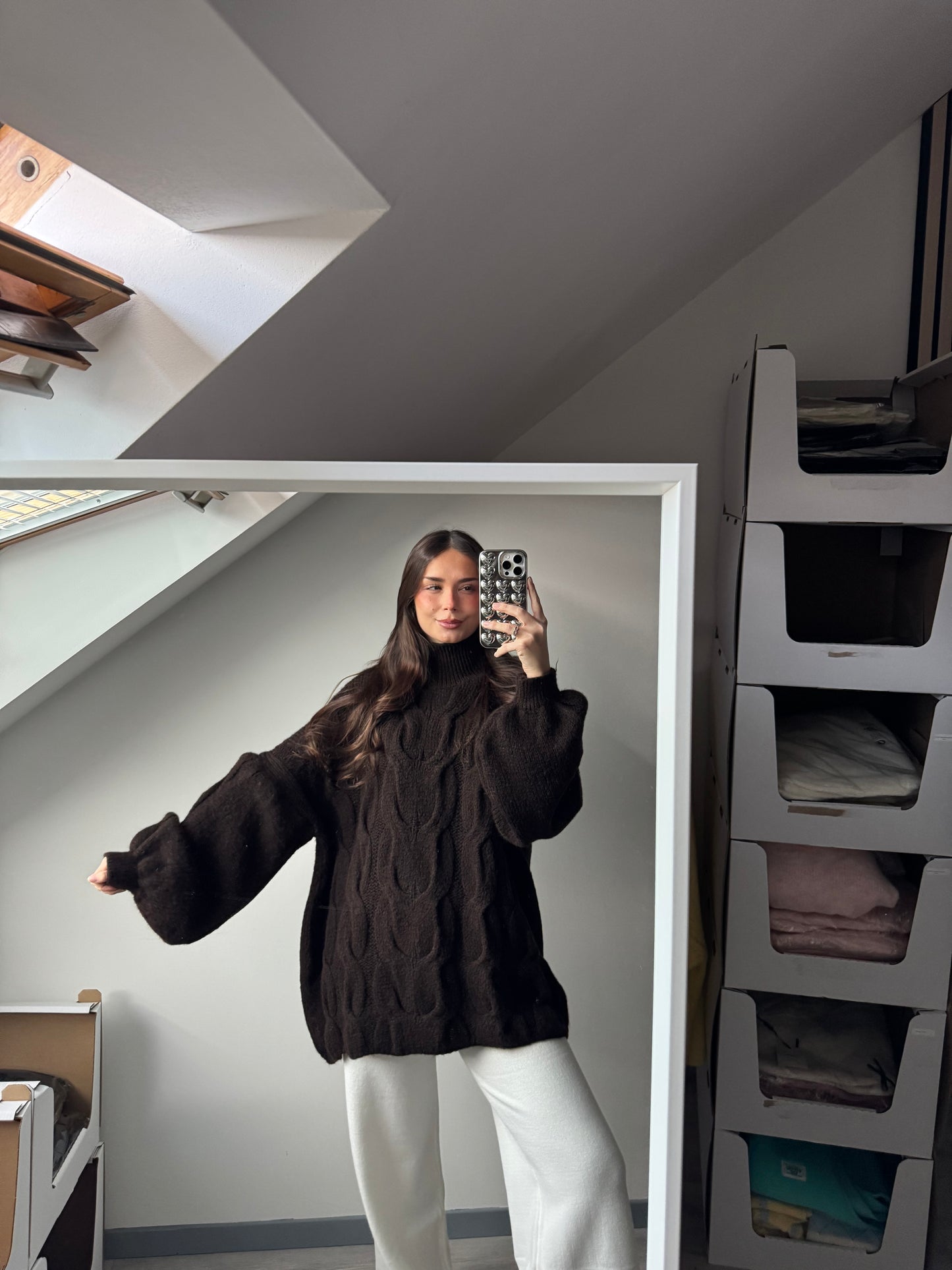 Rollkragen Pullover mit Zopfmuster