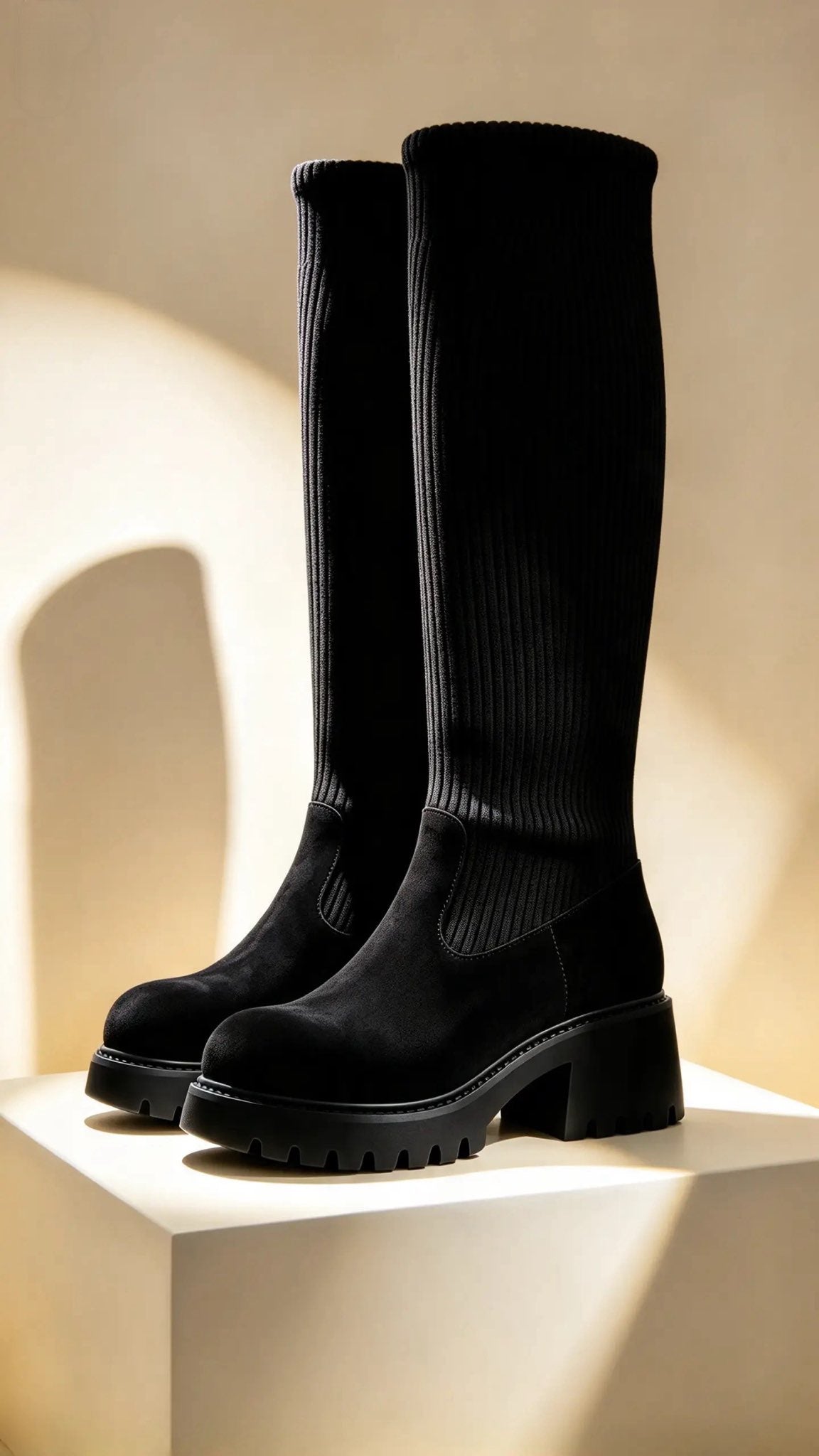 Wildleder Stiefel im Rippenstrick