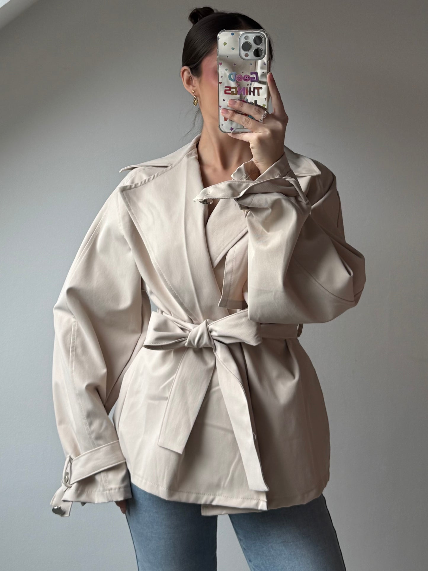 Schößchenjacke mit Bindegürtel