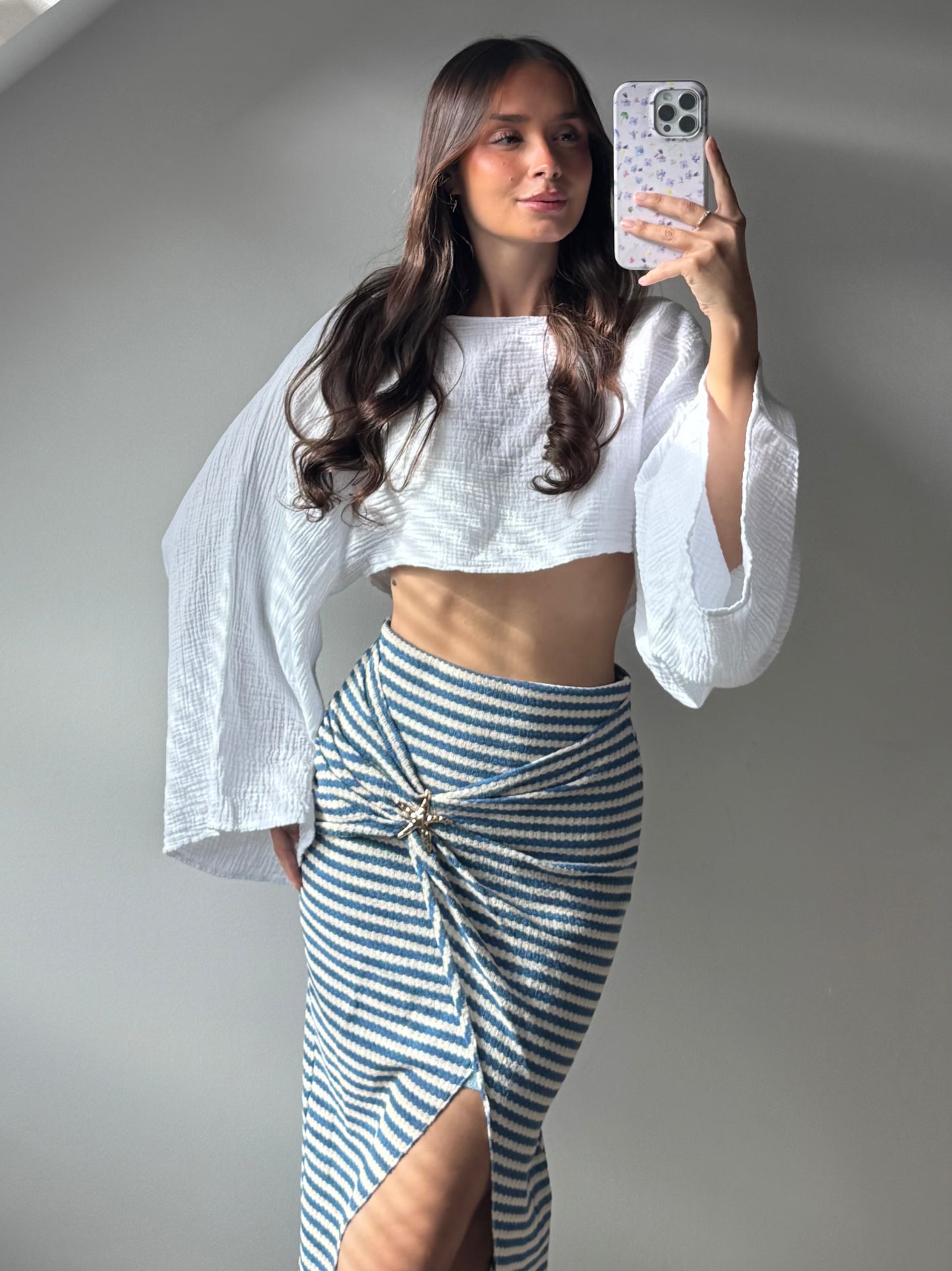 Cropped Musselinbluse - Weiß