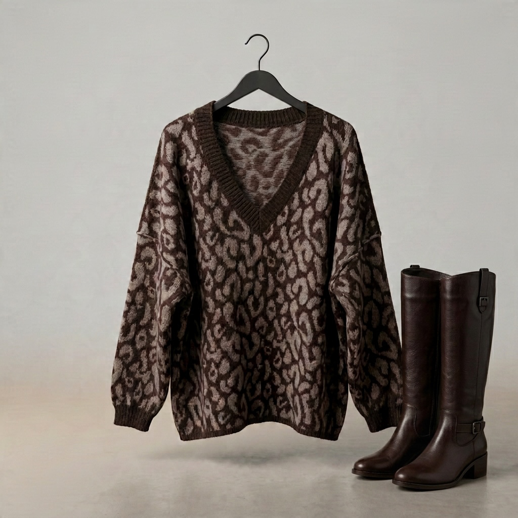Pullover mit V-Ausschnitt im Leo Print