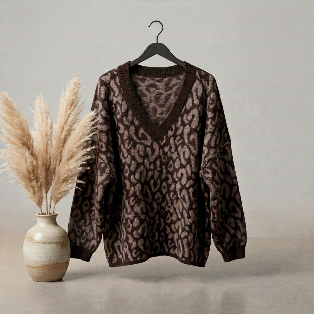 Pullover mit V-Ausschnitt im Leo Print