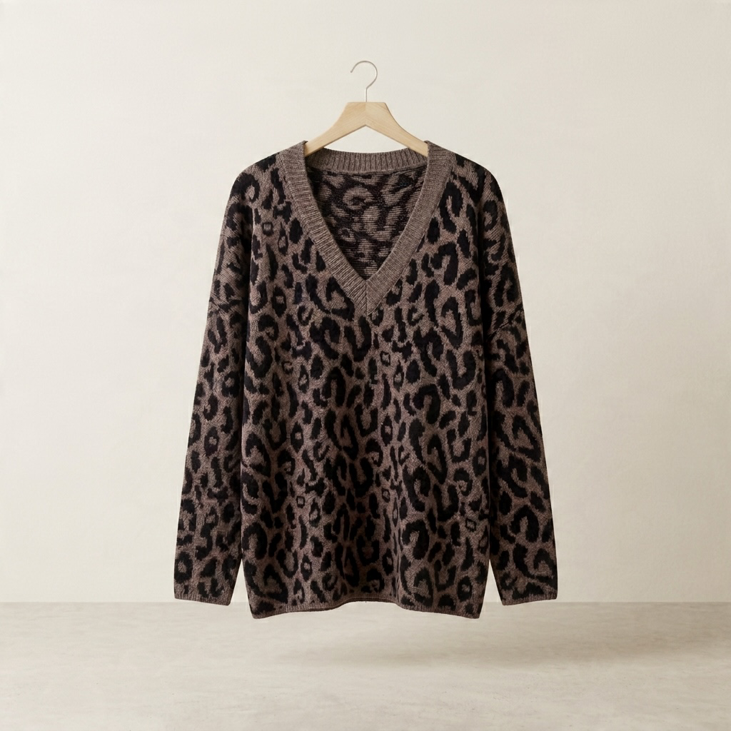 Pullover mit V-Ausschnitt im Leo Print
