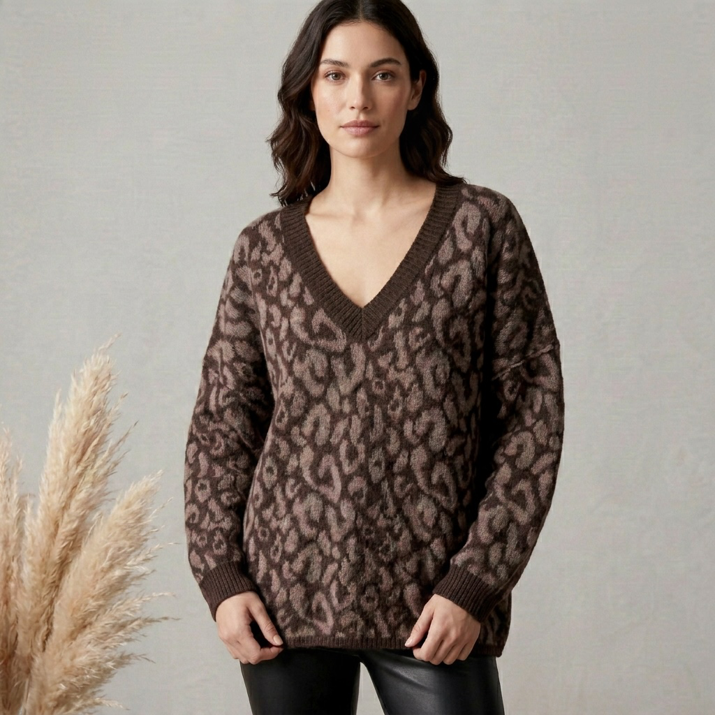 Pullover mit V-Ausschnitt im Leo Print